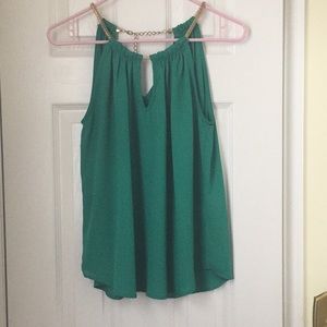 Green Sleeveless top with Gold Chain size Medium